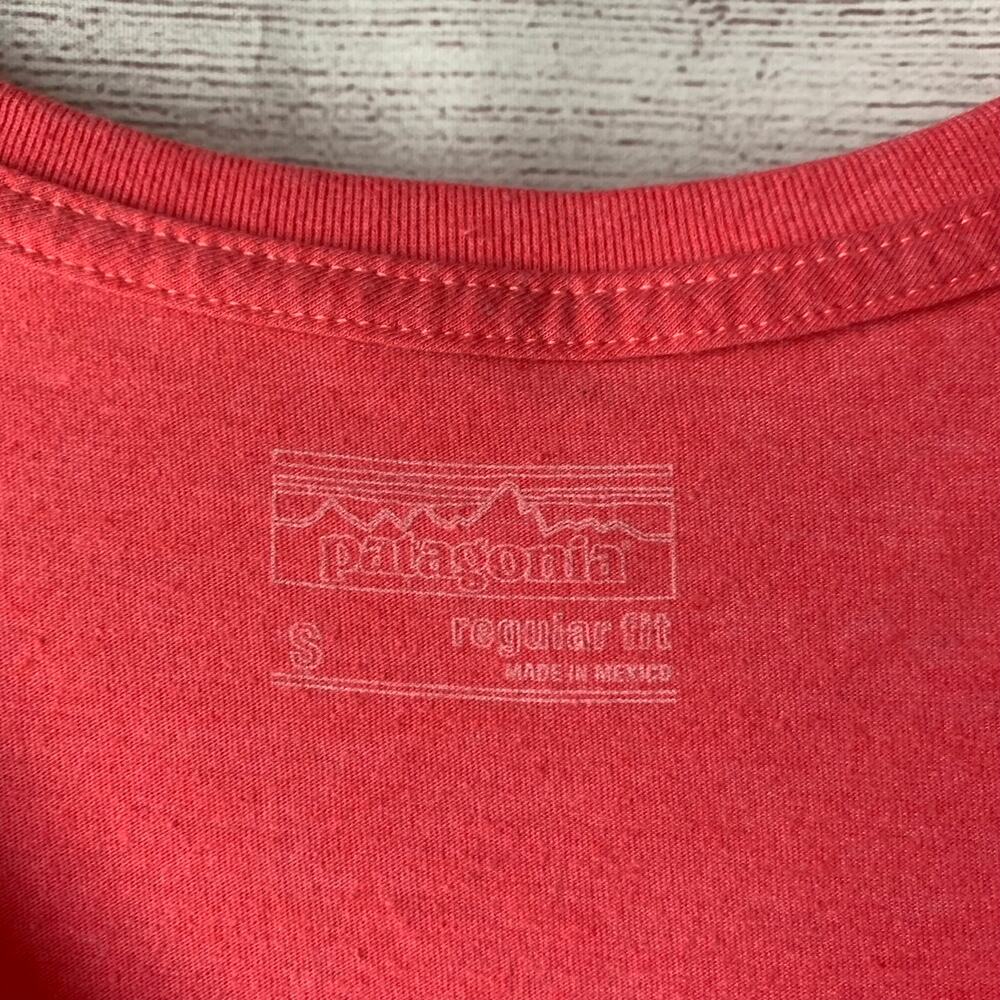 Patagonia Coral V-Neck Tee with Blue and Black Buffalo Graphic - Picture 9 of 10